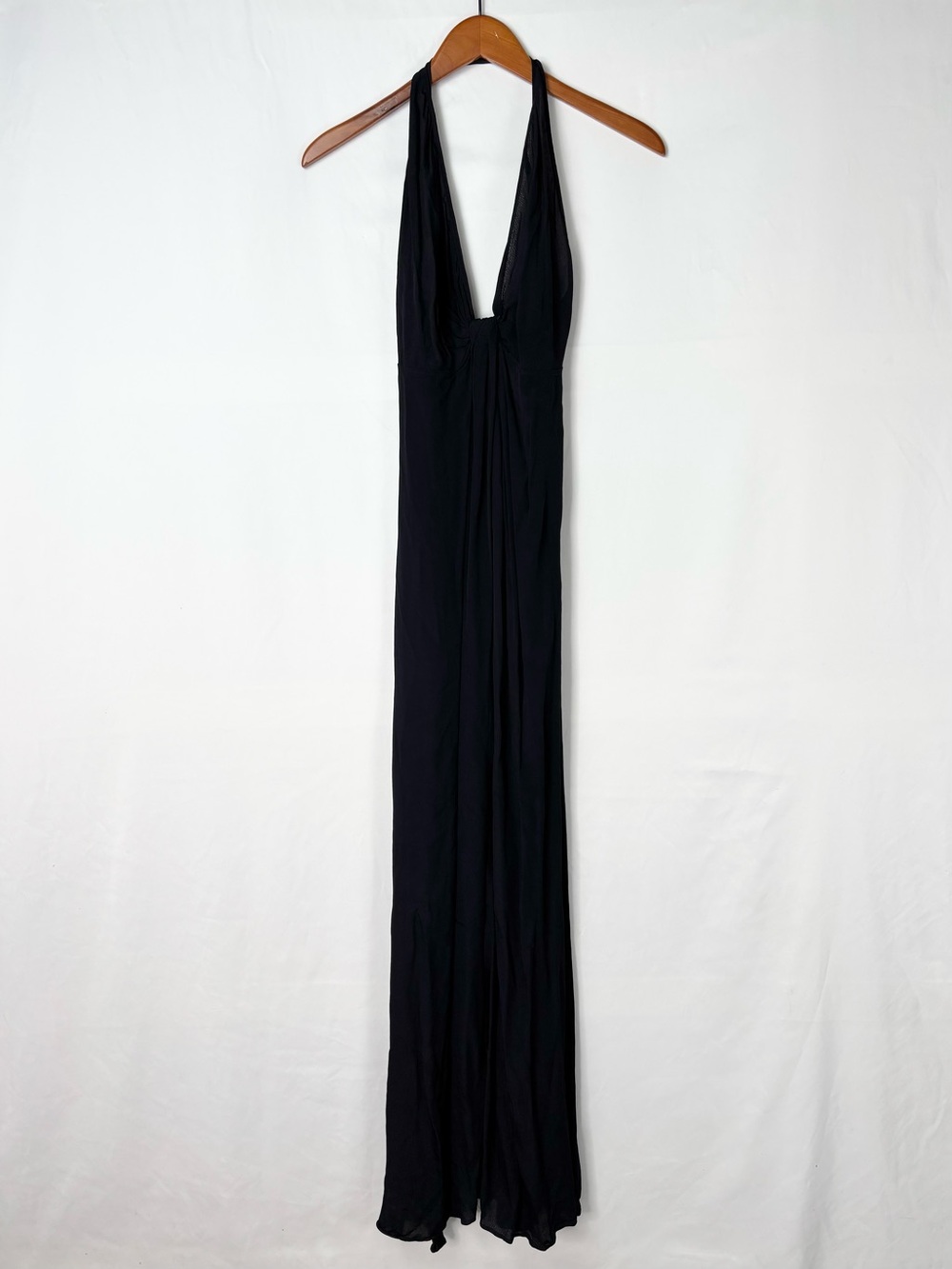 Reformation Maxi Sheer Racerback Dress V Neck Slit Size 4‎ Black Crepe